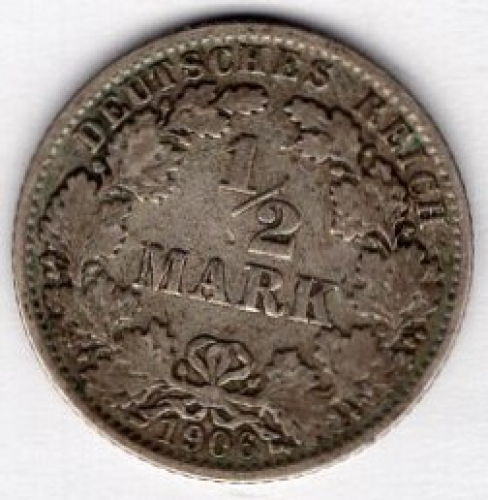 1/2 Mark 1906 J Deutsches Kaiserreich Silbermünze