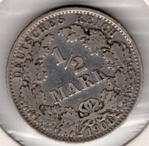1/2 Mark 1908 A Deutsches Kaiserreich Silbermünze