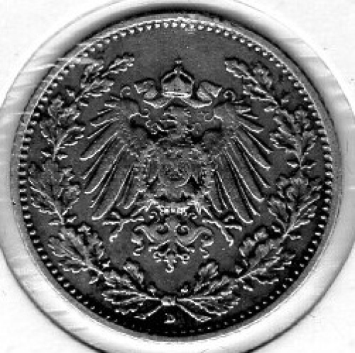 1/2 Mark 19089 D German Empire Silver Coin