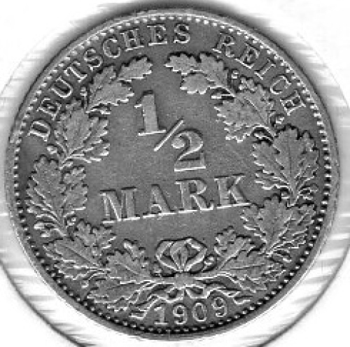 1/2 Mark 19089 D German Empire Silver Coin