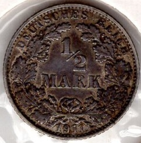 1/2 Mark 1911 A Deutsches Kaiserreich Silbermünze