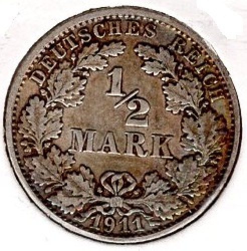 1/2 Mark 1911 F Deutsches Kaiserreich Silbermünze
