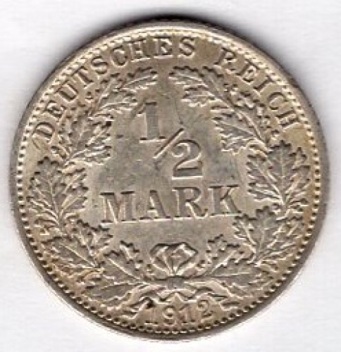 1/2 Mark 1912 A German Empire Silver Coin