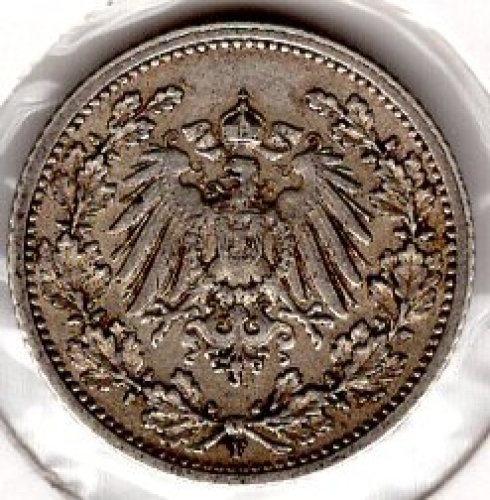 1/2 Mark 1913 F German Empire Silver Coin