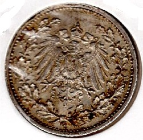 1/2 Mark 1913 G German Empire Silver Coin