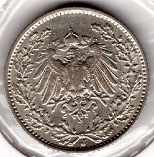 1/2 Mark 1913 J German Empire Silver Coin