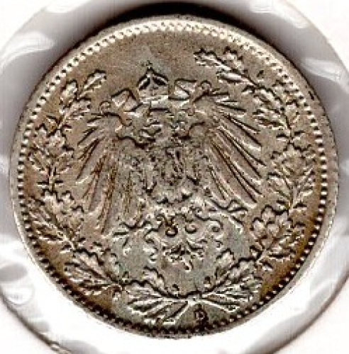 1/2 Mark 1914 D German Empire Silver Coin