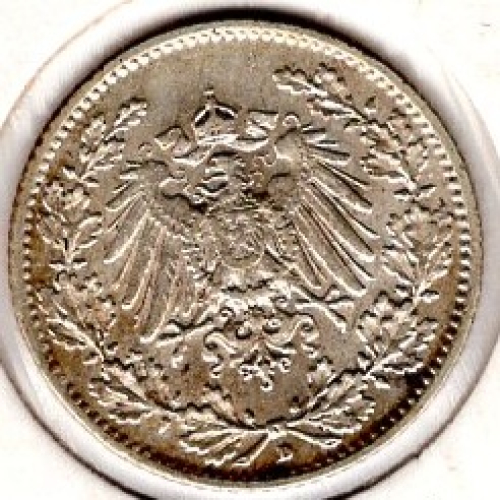 1/2 Mark 1915 D German Empire Silver Coin