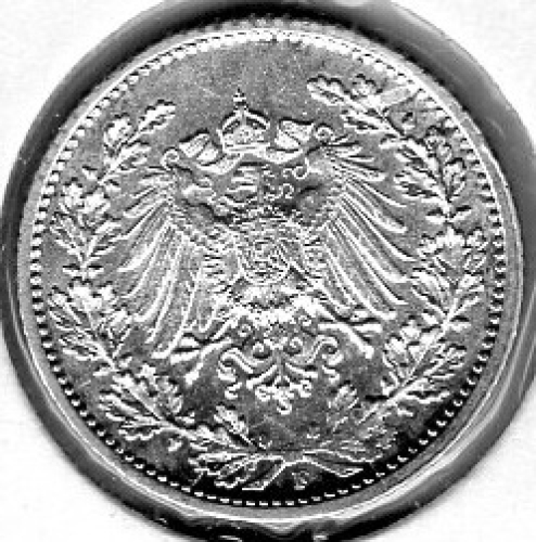 1/2 Mark 1915 F Deutsches Kaiserreich Silbermünze 