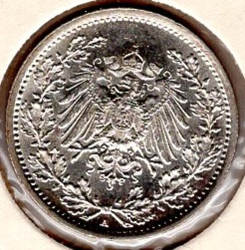 1/2 Mark 1916 A German Empire Silver Coin
