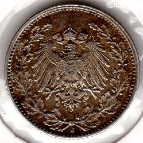 1/2 Mark 1916 J German Empire Silver Coin