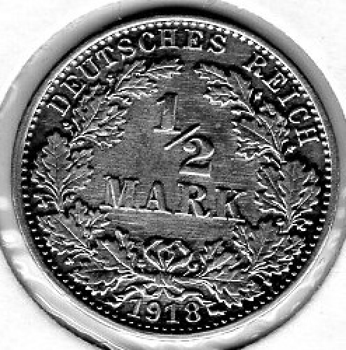 1/2 Mark 1918 A German Empire Silver Coin