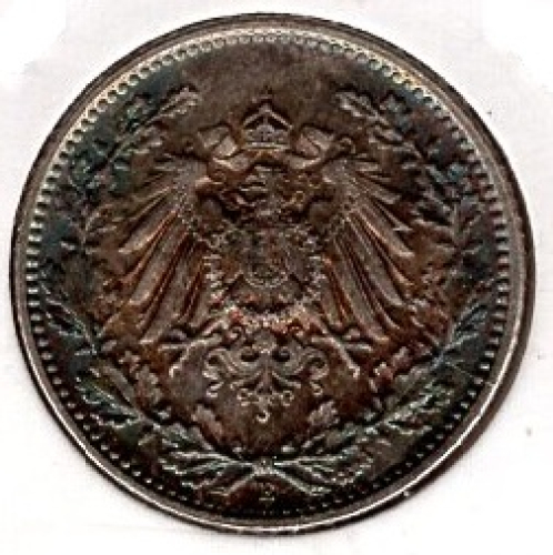 1/2 Mark 1918 E German Empire Silver Coin