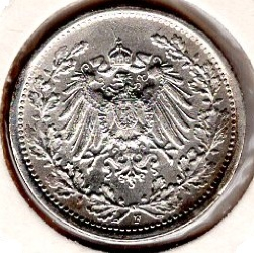 1/2 Mark 1918 F German Empire Silver Coin