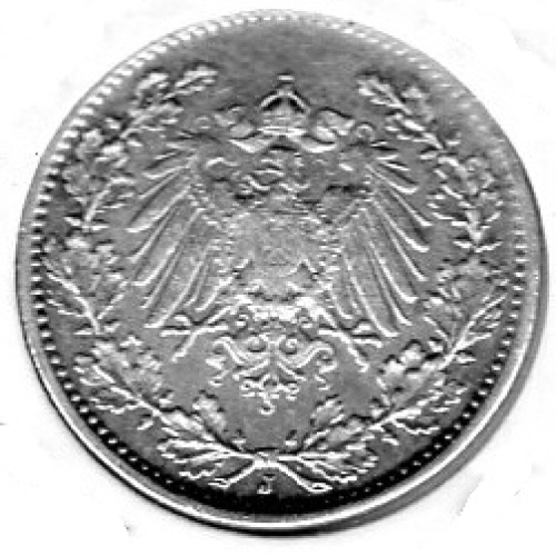 1/2 Mark 1918 J German Empire Silver Coin
