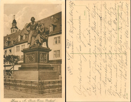 Hanau Main Brothers Grimm Monument gebr. 1927