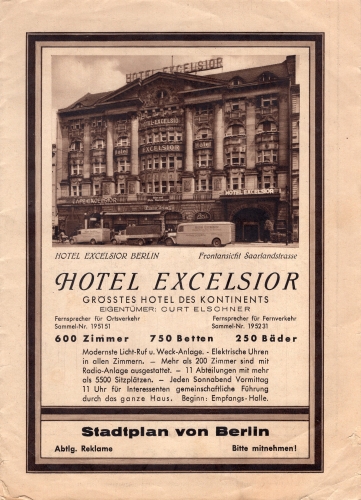 Berlin city map of the Hotel Excelsior around 1939