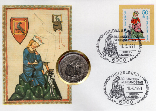 BRD Numisbrief mit 5 DM Walter von der Vogelweide 1991