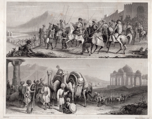 military depiction of caravan steel engraving by Henry Winkles after G Heck around 1850