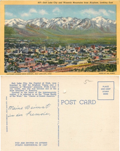 Utah Salt Lake City from Airplane *ca.1947