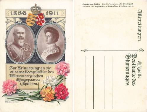 Commemorative card for the silver wedding of the Wurttemberg royal couple by P.Schnorr April 8, 1911, *