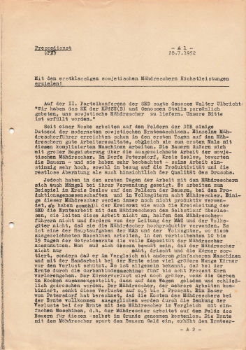 Soviet combine harvester press service of the GDR 8 pages 1952