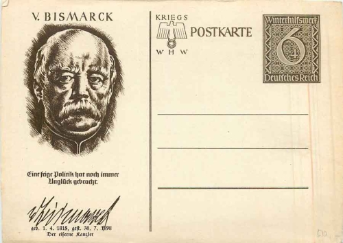 Kriegs-WHW (Winterhilfswerk) Ganzsache von Bismarck