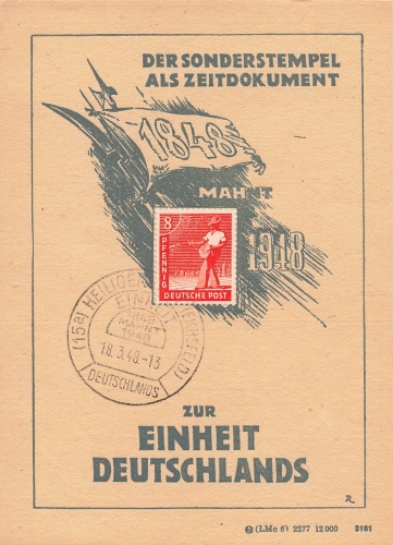 zur Einheit Deutschlands Anlasskarte 1948 Sonderstempel Heiligenstadt Eichsfeld