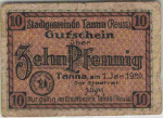 07922 Tanna, Thuringia: 10 Pfennig emergency money note, 1920