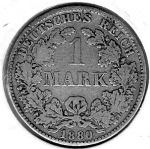 1 Mark 1880 H German Empire Silver Coin