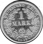 1 Mark 1881 D German Empire Silver Coin
