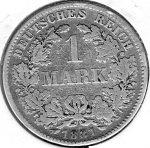 1 Mark 1881 F German Empire Silver Coin