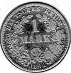 1 Mark 1892 J German Empire Silver Coin