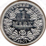 1 Mark 1907 F German Empire Silver Coin