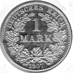 1 Mark 1907 F German Empire Silver Coin