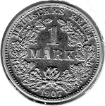 1 Mark 1907 F German Empire Silver Coin