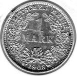 1 Mark 1908 E German Empire Silver Coin