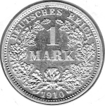 1 Mark 1910 D German Empire Silver Coin