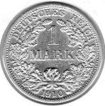 1 Mark 1910 F German Empire Silver Coin