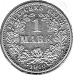 1 Mark 1910 G German Empire Silver Coin