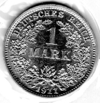 1 Mark 1911 E German Empire Silver Coin