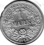 1 Mark 1912 F German Empire Silver Coin