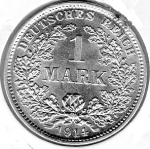 1 Mark 1914 D German Empire Silver Coin