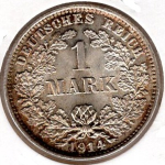 1 Mark 1914 D German Empire Silver Coin
