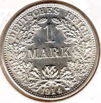1 Mark 1914 F German Empire Silver Coin