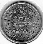 10 East German Marks 1973 World Festival of Youth and Students