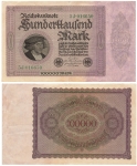 100000 Mark Reichsbanknote 1. Februar 1923 Kaufmann Gisze RO82d DEU-93d
