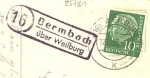 35781 Bermnach post office stamp on kitsch card o 17.12.1955