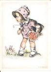 Kind mit Blumen, Künstlerkarte Hilla Peyk * ca. 1950