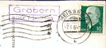 01665 Gröbern post office stamp on kitsch postcard o 7.1.1964